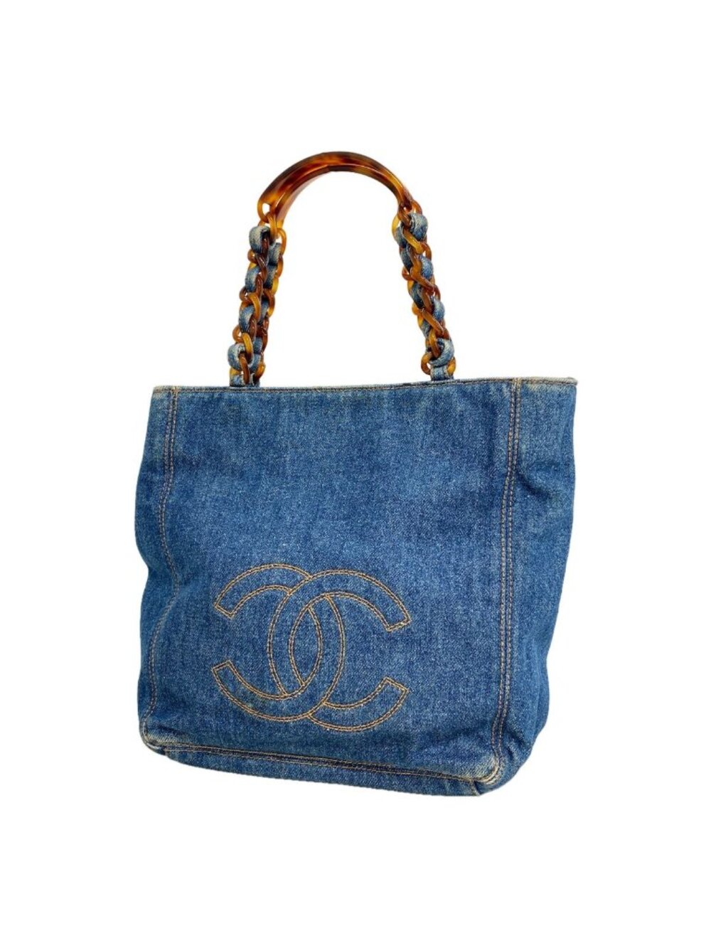Chanel Tote Bag Denim Blue Gold
